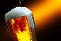 Glass of cold craft light beer on dark background. Royalty Free Stock Photo