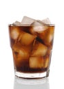 Glass of cold cola, ice cubes, isolated on white background Royalty Free Stock Photo