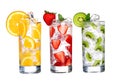 Glass Of Cold fruit Drinks collection isolated on white Royalty Free Stock Photo