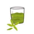 Glass of cold green tea matcha drink. Cold refreshing Japanese beverage. Traditional natural Asian refreshment. Oriental