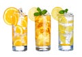 Glass Of Cold ice tea and lemonade Drink collection isolated