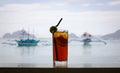 Glass of cold iced tea with sliced lemons Royalty Free Stock Photo