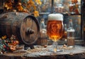 Glass of cold light beer with foam on the wooden table in bar Royalty Free Stock Photo