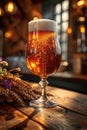 Glass of cold light beer on the wooden bar counter in pub Royalty Free Stock Photo