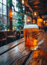 Glass of cold light beer on the wooden bar counter in pub Royalty Free Stock Photo