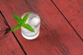 Glass of cold water with ice and mint on wooden table Royalty Free Stock Photo