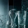 Glass collection features diverse forms and textures. Includes a rounded glass, a tall Royalty Free Stock Photo