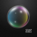 Glass color bubble isolated on transparent background. 3d soap bubble with rainbow reflection. Vector illustration Royalty Free Stock Photo