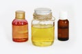 Glass colored bottles with yellow aromatic a oil