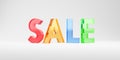 Glass colorful sale word, large letters on light background