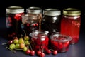 red drink food healthy berry fruit jar juice sweet glass. Generative AI.