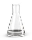 Glass Conical Erlenmeyer Flask Filled by Transparent Liquid. Isolated.