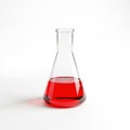 A glass conical flask with red liquid on a white background Royalty Free Stock Photo