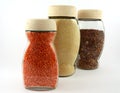 Glass containers with lentils and breadcrumb Royalty Free Stock Photo