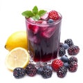 A glass of cool berry lemonade, isolated on a white background, Royalty Free Stock Photo