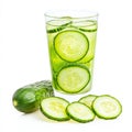 A glass of cool cucumber lemonade, isolated on a white background, Royalty Free Stock Photo