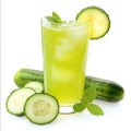 A glass of cool cucumber lemonade, isolated on a white background, Royalty Free Stock Photo
