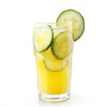 A glass of cool cucumber lemonade, isolated on a white background, Royalty Free Stock Photo