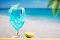 glass cooling blue drink sliced lime. High quality photo