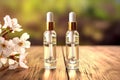 glass cosmetic dropper bottle. Natural bright skincare. Eco cream. serum, Beauty health care cosmetics concept