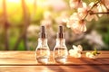 glass cosmetic dropper bottle. Natural bright skincare. Eco cream. serum, Beauty health care cosmetics concept