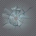 Glass crack with crash hole texture, shatters on broken window, 3d realistic destruction Royalty Free Stock Photo