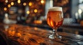 Glass of craft lager beer on wooden table and large pub background.Marco.AI Generative Royalty Free Stock Photo