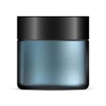 Glass Cream Jar. Realistic Matte Blue Round Pot