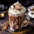 A glass of creamy hot chocolate, topped with a swirl of whipped cream Royalty Free Stock Photo