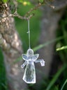 Glass crystal angel left on a branch tree