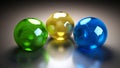 Glass or crystal balls in green, yellow and blue - AI Generator