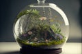 Beautiful terrarium with plants, tress and flowers inside