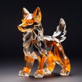 Glass Crystal Wolf Figurine: Orange And Beige Larme Kei Mingei Design