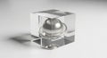 A glass cube encases a metallic sphere, creating a striking visual contrast between the transparency Royalty Free Stock Photo
