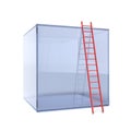 Glass cube with red ladder Royalty Free Stock Photo