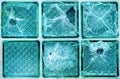 Glass cubes windows wall, broken blue glass Royalty Free Stock Photo