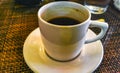 Cup of americano black coffee in restaurant cafe in Mexico