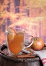 Glass cup of apple cider with apple slice Royalty Free Stock Photo