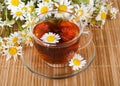 Glass cup with a camomile tea Royalty Free Stock Photo