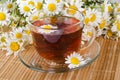 Glass cup with a camomile tea Royalty Free Stock Photo