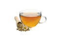Glass cup of chamomile tea isolated on background Royalty Free Stock Photo