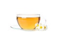 Glass cup chamomile tea isolated on white background Royalty Free Stock Photo