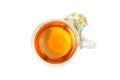 Glass cup of chamomile tea isolated on background Royalty Free Stock Photo
