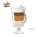 Glass cup coffee latte macchiato cappuccino vector illustration