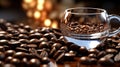 A glass cup filled with coffee beans on a tabletop Royalty Free Stock Photo