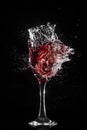 Glass cup full of wine breaking and splashing Royalty Free Stock Photo