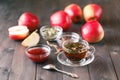 Glass cup of herbal tea with raspberry jam Royalty Free Stock Photo