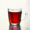 Glass cup of hot black tea on white. Side view. Close up. Royalty Free Stock Photo