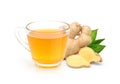 Glass cup of hot ginger tea with ginger rhizome Royalty Free Stock Photo