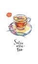 Glass cup of salice erba tea willow-herb tea in watercolor Royalty Free Stock Photo